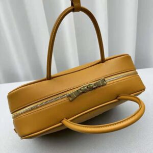 Miu Miu Women Leather Top-handle Bag with Embossed Lettering Logo-Orange