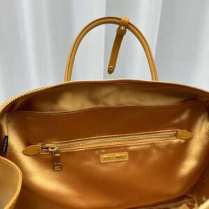 Miu Miu Women Leather Top-handle Bag with Embossed Lettering Logo-Orange