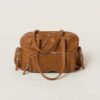 Miu Miu Women Nappa Leather Top-handle Bag with Embossed Lettering Logo-Brown