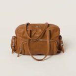 Miu Miu Women Nappa Leather Top-handle Bag with Embossed Lettering Logo-Brown