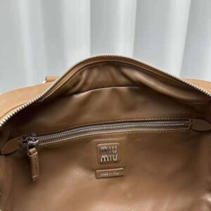 Miu Miu Women Nappa Leather Top-handle Bag with Embossed Lettering Logo-Brown