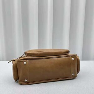 Miu Miu Women Nappa Leather Top-handle Bag with Embossed Lettering Logo-Brown