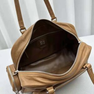 Miu Miu Women Nappa Leather Top-handle Bag with Embossed Lettering Logo-Brown