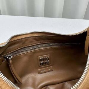 Miu Miu Women Pocket Nappa Leather Bag with Embossed Lettering Logo-Brown