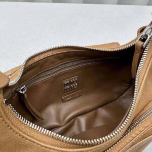 Miu Miu Women Pocket Nappa Leather Bag with Embossed Lettering Logo-Brown