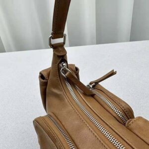 Miu Miu Women Pocket Nappa Leather Bag with Embossed Lettering Logo-Brown
