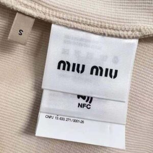 Miu Miu Women Ribbed Jersey Top with Embroidered Logo-Beige