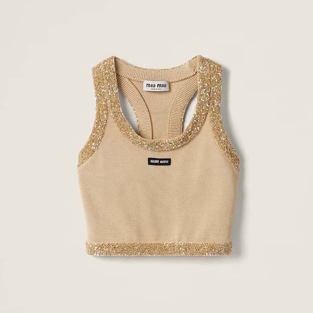 Miu Miu Women Silk Knit TopBeige MMV155_13Q1_F0061