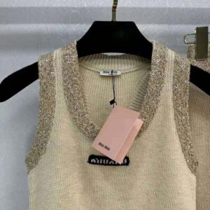 Miu Miu Women Silk Knit Top-Beige MMV155_13Q1_F0061
