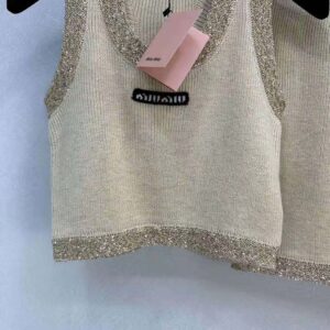 Miu Miu Women Silk Knit Top-Beige MMV155_13Q1_F0061