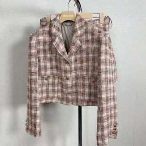 Miu Miu Women Single-breasted Check Jacket With Embroidered Miu Miu Logo