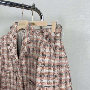 Miu Miu Women Single-breasted Check Jacket With Embroidered Miu Miu Logo