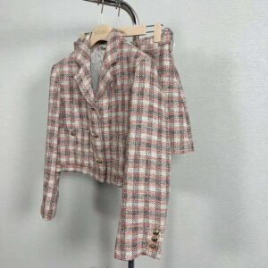 Miu Miu Women Single-breasted Check Jacket With Embroidered Miu Miu Logo