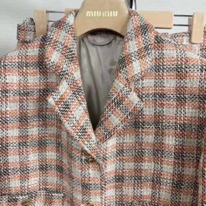 Miu Miu Women Single-breasted Check Jacket With Embroidered Miu Miu Logo