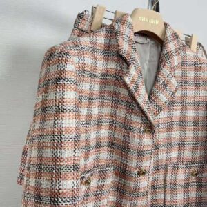 Miu Miu Women Single-breasted Check Jacket With Embroidered Miu Miu Logo