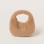 Miu Miu Women Wander Shearling Hobo Bag with Leather Details-Beige