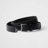 Prada Unisex N Leather Belt with Enameled-metal Triangle Logo-Black F0002
