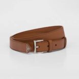 Prada Unisex N Leather Belt with Enameled-metal Triangle Logo-Brown F0046