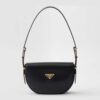 Prada Women Arqué Leather Shoulder Bag with Flap-Black F0002