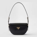 Prada Women Arqué Leather Shoulder Bag with Flap-Black F0002