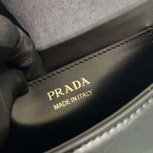 Prada Women Arqué Leather Shoulder Bag with Flap-Black F0002