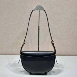 Prada Women Arqué Leather Shoulder Bag with Flap-Black F0002