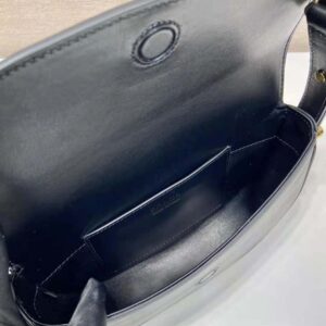 Prada Women Arqué Leather Shoulder Bag with Flap-Black F0002