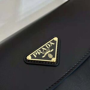 Prada Women Arqué Leather Shoulder Bag with Flap-Black F0002