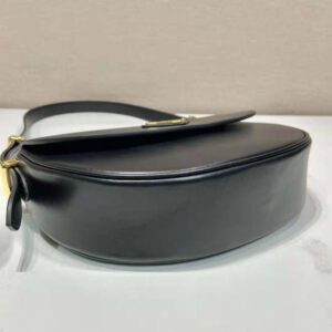 Prada Women Arqué Leather Shoulder Bag with Flap-Black F0002