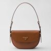 Prada Women Arqué Leather Shoulder Bag with Flap-Brown F0XUG