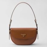 Prada Women Arqué Leather Shoulder Bag with Flap-Brown F0XUG
