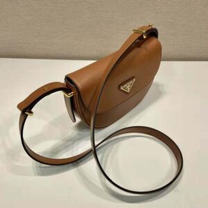Prada Women Arqué Leather Shoulder Bag with Flap-Brown F0XUG