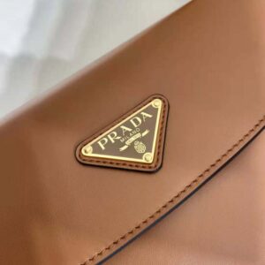 Prada Women Arqué Leather Shoulder Bag with Flap-Brown F0XUG