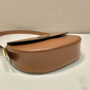 Prada Women Arqué Leather Shoulder Bag with Flap-Brown F0XUG