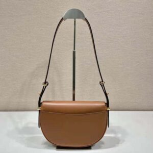 Prada Women Arqué Leather Shoulder Bag with Flap-Brown F0XUG