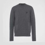 Prada Women Cashmere Sweater with Embroidered Logo-Gray UMB424