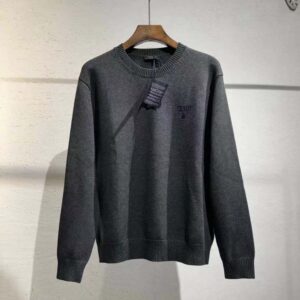 Prada Women Cashmere Sweater with Embroidered Logo-Gray UMB424
