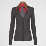 Prada Women Cashmere and Silk Cardigan with Collar-Gray