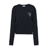 Prada Women Cashmere and Silk Sweater With Intarsia Logo-Black F0008