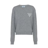 Prada Women Cashmere and Silk Sweater With Intarsia Logo-Silver P24S1L