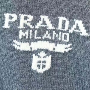 Prada Women Cashmere and Silk Sweater With Intarsia Logo-Silver P24S1L