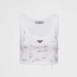 Prada Women Embroidered Ribbed Knit Jersey Top-White 39569R