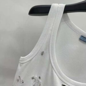 Prada Women Embroidered Ribbed Knit Jersey Top-White 39569R