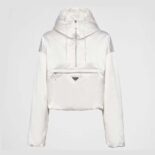 Prada Women Padded Duchesse Jacket with Enameled Metal Triangle Logo-White