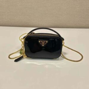 Prada Women Patent Leather Mini-pouch-Black F03KJ