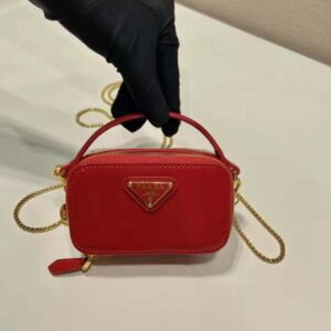 Prada Women Patent Leather Mini-pouch-Red F0E06