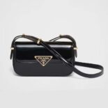 Prada Women Patent Leather Shoulder Bag with Flap-Black F03KJ