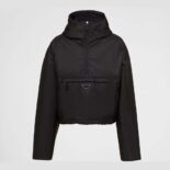 Prada Women Re-Nylon Blouson Jacket with Enameled Metal Triangle Logo-Black