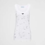 Prada Women Ribbed Knit Jersey Top with Embroidery 39546R