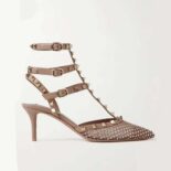 Valentino Women Rockstud Pump with Crystal and Micro-stud 65mm-Sandy